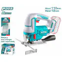 TOTAL Li-ion Jig Saw TJSLI1008 – 20V Brushless, 3000 rpm, 110mm Wood / 12mm Metal Cutting, 4-Stage Pendulum, with 5 Saw Blades (Tool Only)