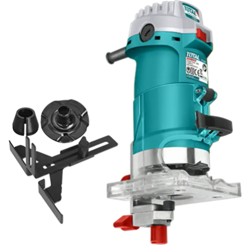 TOTAL Laminate Trimmer 500W, 33,500 rpm, 6mm & 1/4" Collets, with Parallel Guide, Template Guide & Extra Carbon Brushes TLT5001