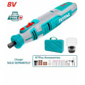 TOTAL Li-ion Cordless Grinder TMGLI0801 – 8V, 5000-28000 rpm Variable Speed, 3.2mm Collet, USB Type-C, 67 Pcs Accessories & Canvas Bag