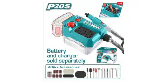 TOTAL Cordless Grinder TMGLI2001 – 20V, 5000-33000 RPM, 3.2mm Collet, Variable Speed, with 40 Accessories & Flexible Shaft (Tool Only)