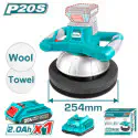 TOTAL Cordless Orbital Polisher TOPLI2025481 – 20V Brushless, 2500 rpm, 254mm (10") Disc, 5mm Eccentric, with 2.0Ah Battery, Charger & 2 Bonnets
