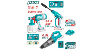 TOTAL 20V Cordless 3-Piece Combo Tools Set – Car Washer, Vacuum, Sprayer ( Model TOSLI230522 ) with 2 x 2.0Ah Batteries & Charger