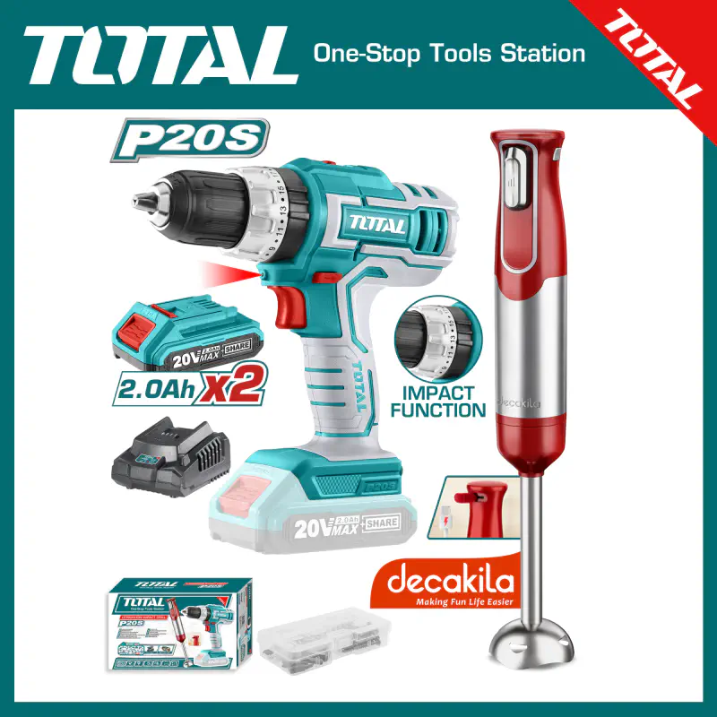 TOTAL Cordless 2 Pcs Combo Kit TOSLI240208 – 20V Brushless Rotary Hammer & Cordless Hand Blender