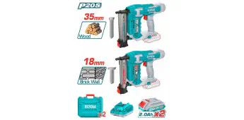 TOTAL Li-ion 2 Pcs Combo Kit 20V Cordless Brad Nailer & Concrete Nailer with 2 x 2.0Ah Batteries, Charger, 1000 Brad Nails & 200 Concrete Nails TOSLI240301