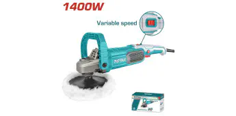 TOTAL Polisher TP11418018 – 1400W, 180mm (7") Pad, Variable Speed 600-3000 rpm, M14 Spindle, with Wool Bonnet & Accessories