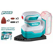 TOTAL Li-ion Palm Sander TPSLI2014 – 20V, 12000 rpm, Iron-Shape Design, 2-in-1 Palm & Detail Sander, with Finger Pad & Sandpapers (Tool Only)