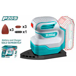 TOTAL Li-ion Palm Sander TPSLI2014 – 20V, 12000 rpm, Iron-Shape Design, 2-in-1 Palm & Detail Sander, with Finger Pad & Sandpapers (Tool Only)