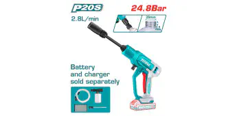 TOTAL TPWLI2036 Cordless Pressure Washer – 20V, 24.8 Bar, Portable Car Washer (Tool Only – Without Battery & Charger)