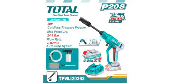 TOTAL TPWLI20362 Cordless pressure washer 24.8Bar, Car washer with battery & charge; 20V, 2.0Ah 
