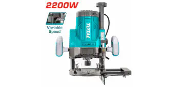 TOTAL Electric Router 2200W, 9000-23000 rpm Variable Speed, 0-60mm Plunge, 5 Collets (6/8/12/1/4"/1/2"), with Guide Set & Extra Carbon Brushes TR111226