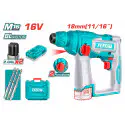 TOTAL Cordless Rotary Hammer TRHLI16168 – 16V, 1.8J Impact Energy, SDS Plus Chuck, 18mm Concrete Capacity, with 2 x 2.0Ah Batteries, Charger & 3 Drill Bits