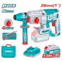 TOTAL Cordless Rotary Hammer TRHLI202682 – 20V Brushless, 2.5J Impact Energy, SDS Plus Chuck, 26mm Concrete Capacity, with 2 x 4.0Ah Batteries, Charger, 3 Drills & 1 Chisel