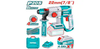 TOTAL Brushless Cordless Rotary Hammer TRHLI202882 – 20V, 4.5J Impact Energy, SDS Plus Chuck, 28mm Concrete Capacity, with 2 x 4.0Ah Batteries & Charger