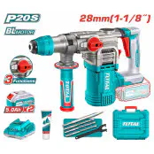 TOTAL Cordless Rotary Hammer TRHLI202885 – 20V Brushless, 4.5J Impact Energy, SDS Plus Chuck, 28mm Concrete Capacity, with 2 x 5.0Ah Batteries, Charger, 3 Drills & 1 Chisel
