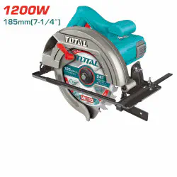 TOTAL Circular Saw 1200W, 5000 rpm, 185mm (7-1/4") TCT Blade, 0-45° Bevel, 65mm Cutting Depth, with Parallel Guide & Carbon Brushes TS11218576
