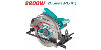 TOTAL Circular Saw 2200W, 4300 rpm, 235mm (9-1/4") TCT Blade, 0-45° Bevel, 80mm Cutting Depth, with Parallel Guide & Carbon Brushes TS122235622