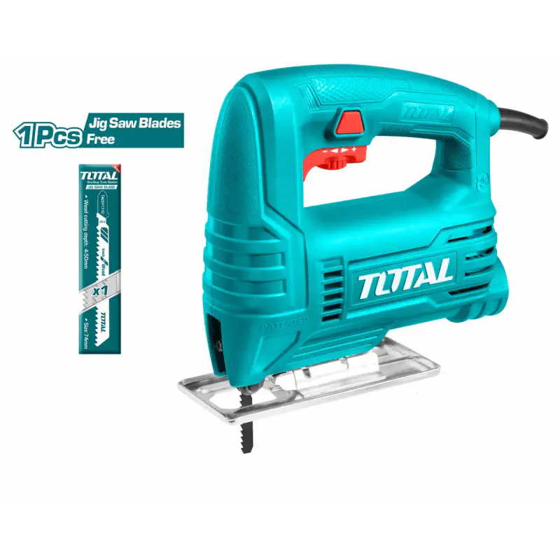 TOTAL Jig Saw 400W, 800-3000 rpm Variable Speed, 55mm Wood / 3mm Steel Cutting, 0-45° Bevel, with Saw Blade & Hex Key TS2045565