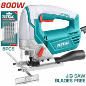 TOTAL Jig Saw TS2081006 – 800W, 800-3000 rpm Variable Speed, 100mm Wood / 10mm Steel / 20mm Aluminum Cutting, 5 Free Wood Blades