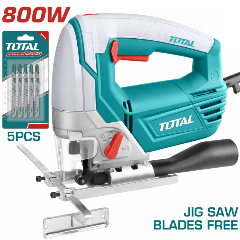 TOTAL Jig Saw TS2081006 – 800W, 800-3000 rpm Variable Speed, 100mm Wood / 10mm Steel / 20mm Aluminum Cutting, 5 Free Wood Blades