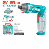 TOTAL Li-ion Cordless Screwdriver TSDLI08025 – 8V, 6Nm, 15+1 Torque, USB-C Charging, with 17 Accessories & Plastic Case