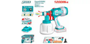 TOTAL 20V Cordless Paint Spray Gun TSGLI20042 – 1000ml Container, 800ml/min Flow, 120 DIN-s Viscosity, with 2 Copper Nozzles, 2.0Ah Battery & Charger