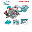 TOTAL Li-ion Circular Saw 20V Brushless, 6300 rpm, 140mm Blade, 0-45° Bevel, 50mm Cutting Depth, with 4.0Ah Battery & Charger TSLI14021