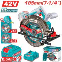 TOTAL 42V Cordless Circular Saw Brushless, 4800 rpm, 185mm Blade, 0-45° Bevel, 65mm Cutting Depth, with 2.5Ah Battery & Charger TSLI4218511