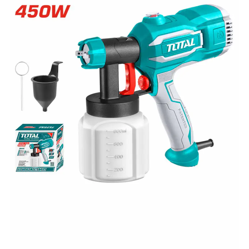 TOTAL Spray Gun 450W Electric HVLP Sprayer, 800ml Container, 2.5mm Nozzle, 380ml/min Flow, with Viscosity Cup & Cleaning Needle TT3506