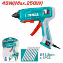 TOTAL Glue Gun 45W (250W Max), 11.2mm Glue Sticks, 20-30g/min Flow, 3-5 Min Preheat, with 8 Glue Sticks & Foldable Stand TT401116