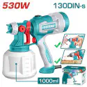 TOTAL Spray Gun TT4506 – 530W Electric HVLP Sprayer, 1000ml Container, 130 DIN-s Max Viscosity, with Dust Blower Nozzle, Viscosity Cup & Cleaning Needle