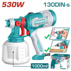 TOTAL Spray Gun TT4506 – 530W Electric HVLP Sprayer, 1000ml Container, 130 DIN-s Max Viscosity, with Dust Blower Nozzle, Viscosity Cup & Cleaning Needle