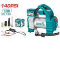 TOTAL Auto Air Compressor 12V DC, 140 PSI (10 Bar), 35 L/min Air Flow, with LED Light, 3m Cigarette Lighter Cord, Battery Clips & 4 Nozzle Adapters TTAC1406