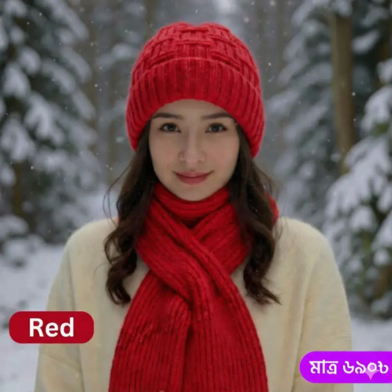 Windproof Cap With Scarf (Red)