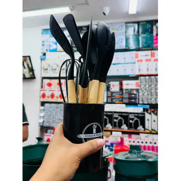 12 Pcs Silicone Spoon Set ( Black )