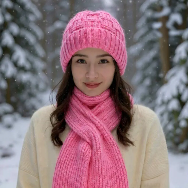 Windproof Cap with Scarf (Pink)