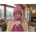 Windproof Cap with Scarf (Pink & Cream)