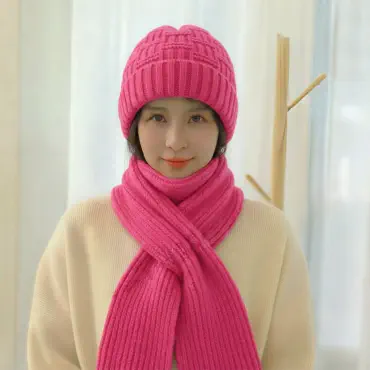 Windproof Cap with Scarf (Dark Pink)