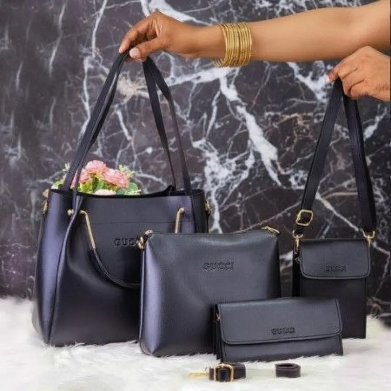 4pcs Combo Women Best Leather Tote Bag (Black)