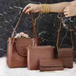 4 PCS Leather LADIES FASHIONABLE COMBO Bag (Coffee)
