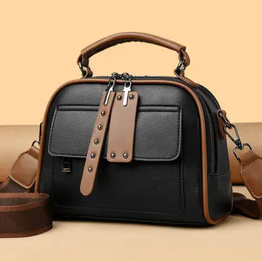 Luxury Design Soft PU Leather Lady Retro Handbag (black)