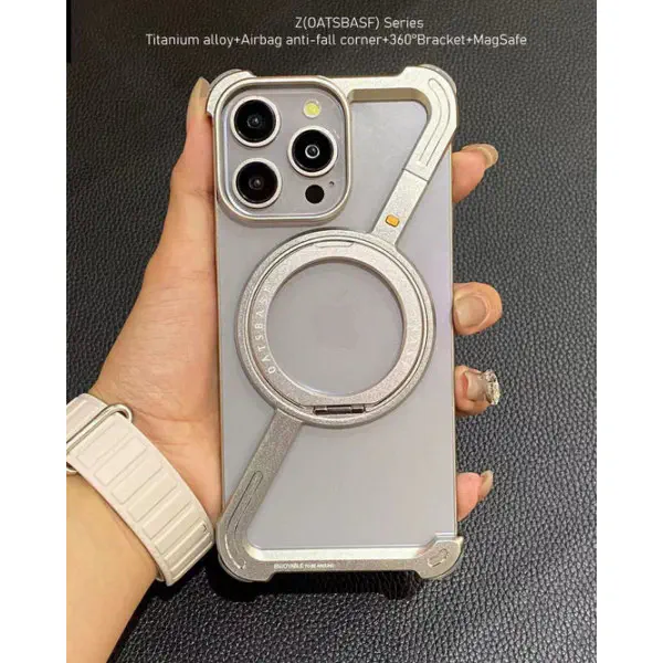 Z Shaped Metal Magsafe Bumper Case with Stand for iPhone