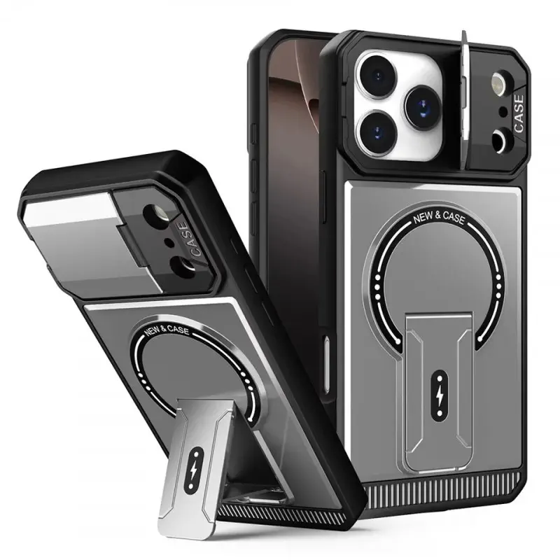 Poly Carbonate CamSheell Folding Bracket Armor Magnetic Phone Case for iPhone