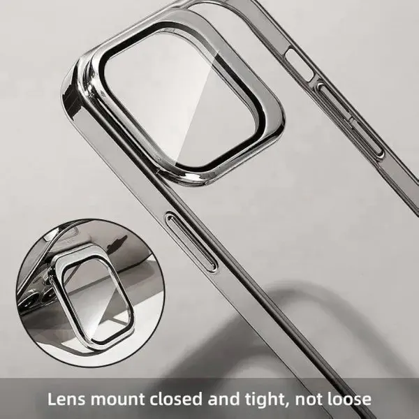 Luxury Plating Crystal Clear Anti Yellow Hard Case✨ With Stand Camera Lens Protector 
