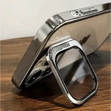 Luxury Plating Crystal Clear Anti Yellow Hard Case✨ With Stand Camera Lens Protector 