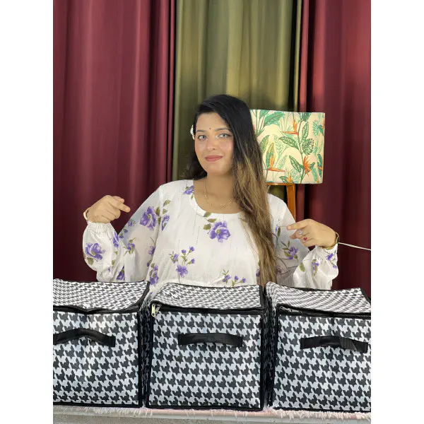 Printed Cloth Organizer Box With lid 