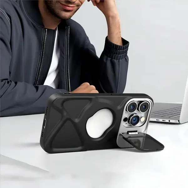 Fashion Logo Hole Magnetic Case for iPhone With Lens Protection Flip Stand Magsafe Silicone Soft Cover