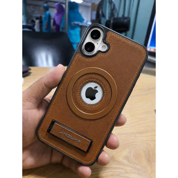 JINDUKA PU Leather & Metal MagSafe iPhone Case With Stand 
