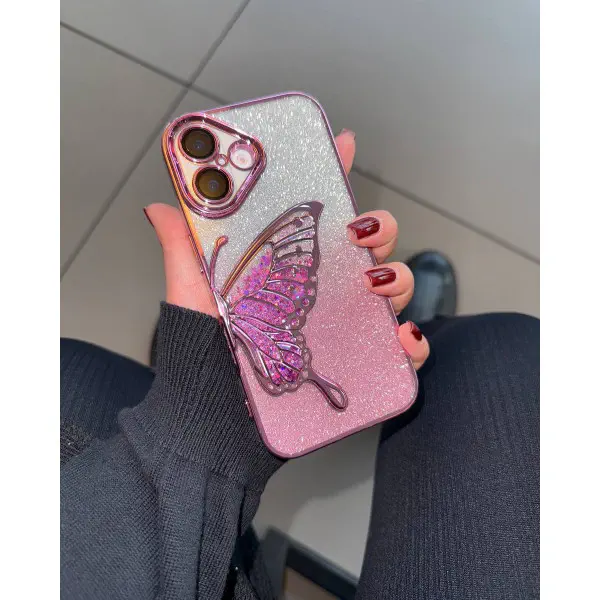 Butterfly Glitter Quicksand with Lens Protection iPhone Case