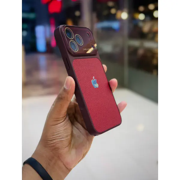 Premium Leather Tuxtured Strong Grip and Lens Safety Design Phone Case for iPhone