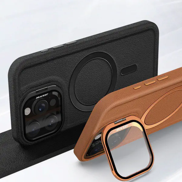 Skin Feel Shockproof PU Leather Magsafe With Camera Window Glass Case for iPhone